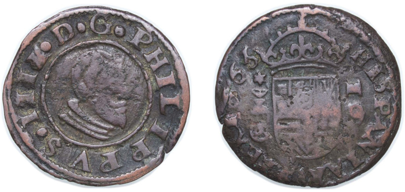 Spain Kingdom 1663 16 Maravedis - Felipe IV Copper Cuenca Mint 4g VF KM 172.3