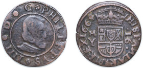 Spain Kingdom 1664 MY 16 Maravedis - Felipe IV Copper Madrid Mint 4g VF KM 172.5