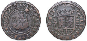 Spain Kingdom 1719 4 Maravedis - Felipe V Copper Valencia Mint 8.2g XF KM 304