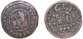 Spain Kingdom 1719 B 2 Maravedis - Felipe V Copper Barcelona Mint 3.81g VF KM 302.1
