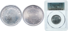 Spain Kingdom 1975 *80 25 Pesetas - Juan Carlos I Copper-nickel Madrid Mint (136000000) 8.5g PCGS MS 65 Mint Error Rotated Dies 180º KM 808 Schön 41