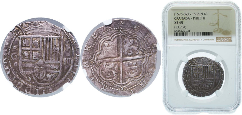 Spain Kingdom 1576 - 1587 4 Reales - Felipe II Silver (.931) Granada Mint 13g NG...