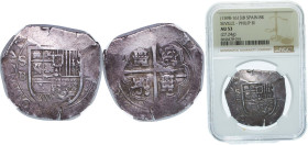 Spain Kingdom 1598 - 1613 S B 8 Reales - Felipe III Silver (.931) Seville Mint 27.24g NGC AU 53 KM 38