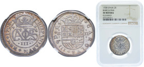 Spain Kingdom 1708 2 Reales - Charles III (pretender) Silver (.931) Barcelona Mint 5.7g NGC XF Cleaned Cal 23 KM PT5