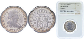 Spain Kingdom 1777 S CF 2 Reales - Carlos III (2nd type) Silver (.813) Seville Mint 6g NGC F Cleaned KM 412.2
