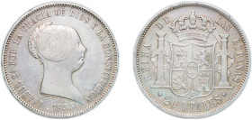 Spain Kingdom 1855 20 Reales - Isabel II Silver (.900) Madrid Mint (1229000) 25.93g VF KM 593.2