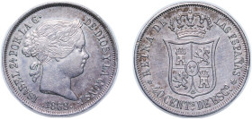 Spain Kingdom 1868 40 Centimos de Escudo - Isabel II Silver (.810) Madrid Mint 5.11g XF KM 628.2