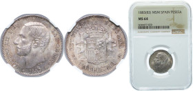 Spain Kingdom 1883 *18-83 MSM 1 Peseta - Alfonso XII (2nd portrait) Silver (.835) Madrid Mint (8445839) 5g NGC MS 64 KM 686