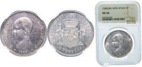 Spain Kingdom 1888 *18-88 MPM 5 Pesetas - Alfonso XIII (1st portrait) Silver (.900) Madrid Mint (10643900) 25g NGC MS 60 KM 689