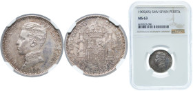 Spain Kingdom 1905 *18-05 SMV 1 Peseta - Alfonso XIII (A scarce date rarely encountered at this level of quality) Silver (.835) Madrid Mint (492000) 5...