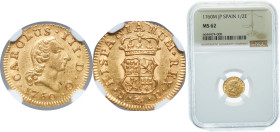 Spain Kingdom 1760 M JP ½ Escudo - Carlos III (1st type) Gold (.917) Madrid Mint (1092396) 1.7g NGC MS 62 KM 389