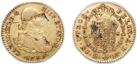 Spain Kingdom 1799 M MF 1 Escudo - Carlos IV Gold (.875) Madrid Mint 3.4g VF Error Planchet Flaw KM 434