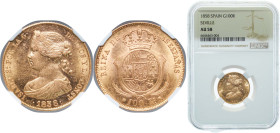 Spain Kingdom 1858 100 Reales - Isabel II Gold (.900) Seville Mint 8.3g NGC AU 58 KM 605.3