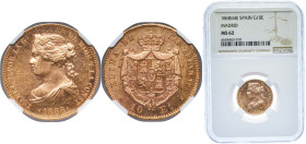 Spain Kingdom 1868 *18-68 10 Escudos - Isabel II Gold (.900) Madrid Mint 8.387g NGC MS 62 KM 636.1