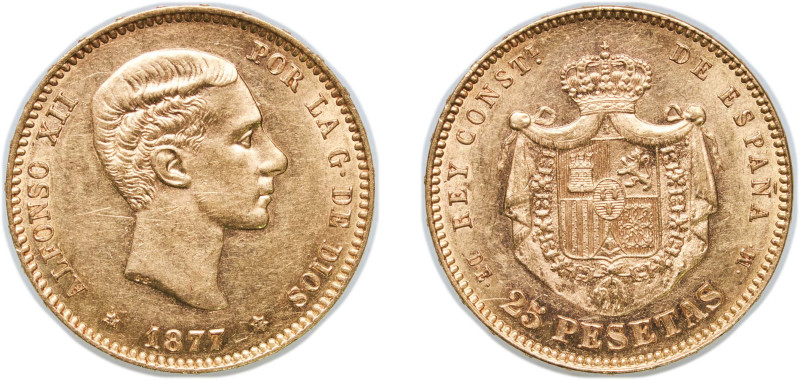 Spain Kingdom 1877 *18-77 DEM 25 Pesetas - Alfonso XII (2nd portrait) Gold (.900...