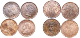 Spain Kingdom 1904-1912 2 Centimos - Alfonso XIII (4 Lots) Bronze Madrid Mint UNC