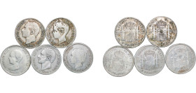 Spain Kingdom 1885-1897 5 Pesetas (5 Lots) Sevilla Contemporary counterfeit, No return Silver VF