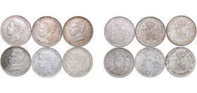 Spain Kingdom 1896-1906 1 Peseta - Alfonso XIII (6 Lots) Silver (.835) Madrid Mint XF KM 706