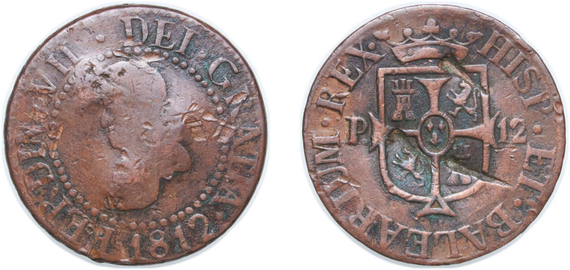 Spain Kingdom of Majorca Spanish states 1812 12 Dineros - Fernando VII Copper 6....
