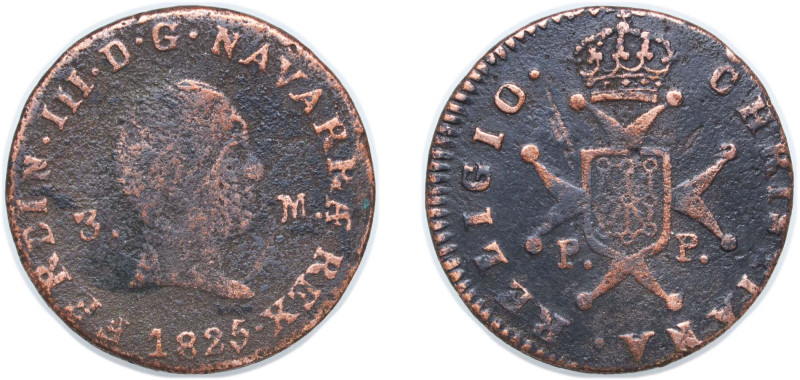 Spain Kingdom of Navarre Spanish states 1825 PP 3 Maravedis - Fernando VII Coppe...