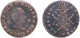 Spain Kingdom of Navarre Spanish states 1825 PP 3 Maravedis - Fernando VII Copper 5.66g VF Cal 1643