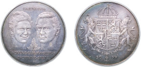 Sweden Kingdom 1976 E 50 Kronor - Carl XVI Gustaf (Royal Wedding) Silver (.925) Myntverket Mint (2000000) 27.09g AU KM 854