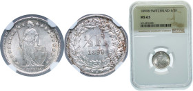 Switzerland Federal State 1899 B ½ Franc (Helvetia standing) Silver (.835) Bern Mint (400000) 2.5g NGC MS 63 HMZ 2 1206 Divo/Tob19 307 KM 23 Schön 27 ...