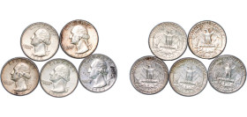 United States Federal republic 1964 ¼ Dollar "Washington Silver Quarter" (5 Lots) Silver (.900) XF KM 164 Schön 168
