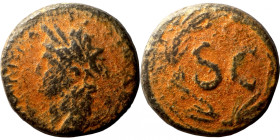 Vespasian, 69-79 IMP CAESAR VESPASIAN AVG Laureate head left. Rev. S C within laurel wreath Seleucis and Pieria. Antioch
20mm 7,20g
Artificial sand ...