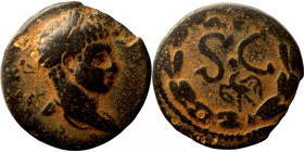 Elagabalus. (218-222 AD). Æ Bronze. Syria. Antioch. Obv: bust of Elagabalus right. Rev: delta in wreath. 
18mm 4,22g
Artificial sand patina