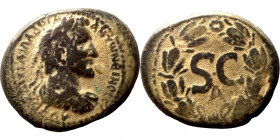 Antoninus Pius, 138-161. Seleucis and Pieria. Antioch. Ae Laureate head of Antoninus Pius, right. S C within laurel wreath; A below. Nearly very fine....