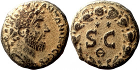 Antoninus Pius, 138-161. Seleucis and Pieria. Antioch. Ae Laureate head of Antoninus Pius, right. S C within laurel wreath
20mm 7,70g
Artificial san...