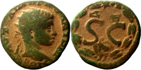 Elagabalus. (218-222 AD). Æ Bronze. Syria. Antioch. Obv: bust of Elagabalus right. Rev: delta in wreath. 
18mm 3,76g
Artificial sand patina