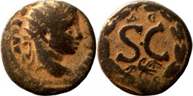 Elagabalus. (218-222 AD). Æ Bronze. Syria. Antioch. Obv: bust of Elagabalus right. Rev: delta in wreath. 
19mm 4,81g
Artificial sand patina