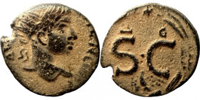 Elagabalus. (218-222 AD). Æ Bronze. Syria. Antioch. Obv: bust of Elagabalus right. Rev: delta in wreath. 
15mm 2,56g
Artificial sand patina