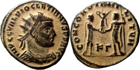 Diocletian, 284-305. Antoninianus, Antioch. IMP C C VAL DIOCLETIANVS P F AVG Radiate, draped and cuirassed bust of Diocletian to right. Rev. CONCORDIA...