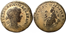 Elagabalus. (218-222 AD). Æ Bronze. Syria. Antioch. Obv: bust of Elagabalus right. Rev: delta in wreath. 
25mm 11,57g
Artificial sand patina