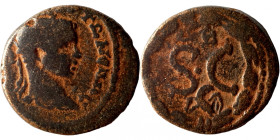 Elagabalus. (218-222 AD). Æ Bronze. Syria. Antioch. Obv: bust of Elagabalus right. Rev: delta in wreath. 
19mm 4,93g
Artificial sand patina