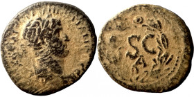 Hadrian. (117-138 AD). Æ Bronze. Syria. Antioch. Obv: laureate bust of Hadrian right. Rev: SC in laurel-wreath. 
20mm 5,34g
Artificial sand patina