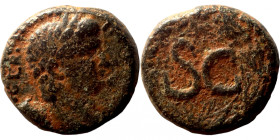 Tiberius, 14-37. Ae . Laureate head right. Rev. Large S C within circular linear border; all within laurel wreath. 
17mm 7,00g
Artificial sand patin...