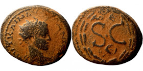 Elagabalus. (218-222 AD). Æ Bronze. Syria. Antioch. Obv: bust of Elagabalus right. Rev: delta in wreath. 
18mm 6,19g
Artificial sand patina