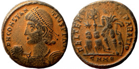 Constantius II, 337-361. Ae D N CONSTANTIVS P F AVG Pearl-diademed, draped and cuirassed bust left, holding globe. Rev. FEL TEMP REPARATIO Constantius...