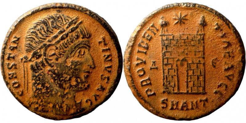 Constantine I, 307/310-337. Follis, Antioch. CONSTANTINVS AVG Rosette-diademed h...