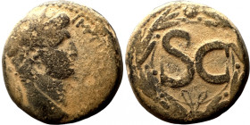 Tiberius, 14-37. Ae . Laureate head right. Rev. Large S C within circular linear border; all within laurel wreath. 
24mm 14,78g
Artificial sand pati...