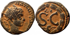 Elagabalus, 218-222. Radiate head of Elagabalus to right. Rev. S C; Δ - E above, eagle with open wings below; all within laurel wreath with star at th...