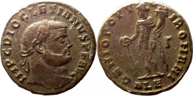 Diocletianus (284-305) AE-Follis,. Alexandria, 301. Obv.: IMP C DIOCLETIANVS P F AVG Laureate head r. Rev.: GENIO POPVLI ROMANI / Γ / XX-I / ALE Geniu...
