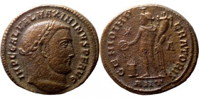 Maximinus II Daia AD 310-313. Antioch IMP C GAL VAL MAXIMINVS P F AVG, laureate head right / GENIO AVGVSTI, Genius standing facing, head to left, modi...