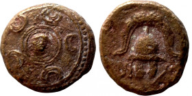 KINGS of MACEDON. Alexander III the Great, 336-323 BC. Ae (bronze, 3.39 g, 16 mm). Salamis, circa 323-315 BC. Macedonian shield with gorgoneion in bos...