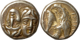 ANCIENT GREECE. MOESIA, ISTROS. Silver drachm, circa 340-313 BC.Obv: two young male heads facing, right head inverted. Rev: IΣTPIH, sea-eagle on dolph...