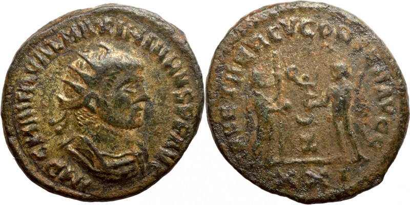 Maximianus. (285-295 AD). Æ Antoninian. Obv: IMP CMA MAXIMIANVS PF AVG. radiate ...